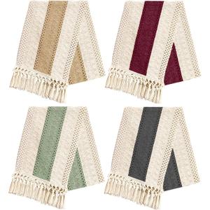 4 Pieces Boho Table Runner with Tassels Rustic Farmhouse Table Runner Macrame Burlap Table Decoration for Bohemian Kitchen Dining Table Living Room Bedroom Farmhouse Home Decor12x72 Inches