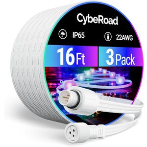 16FT(3Pack) Extension Cable for eufy Permanent Outdoor Lights E22 & S4, Outdoor Lights Extension Cord for eufy T8L02 & T8L04, IP65 Waterproof, Ideal for Holiday Decorations, White