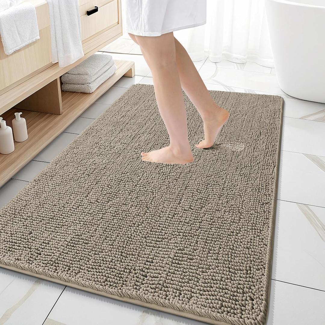 OLANLY Large Bathroom Rugs 59x35, Extra Soft Absorbent Chenille Bath Rugs, Rubber Backing Quick Dry, Machine Washable Bath Mats for Bathroom Floor, Tub and Shower, Home Decor Accessories, Warm Taupe