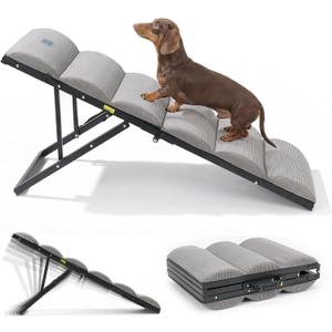 Veehoo Dog Ramp for Bed Couch for Small to Large Dog, Foldable Ramp for Dogs to Get on Bed 5 Adjustable Height from 17" to 23", Pet Cat Stairs Doggy Steps Non Slip with Metal Frame, Up to 130lbs