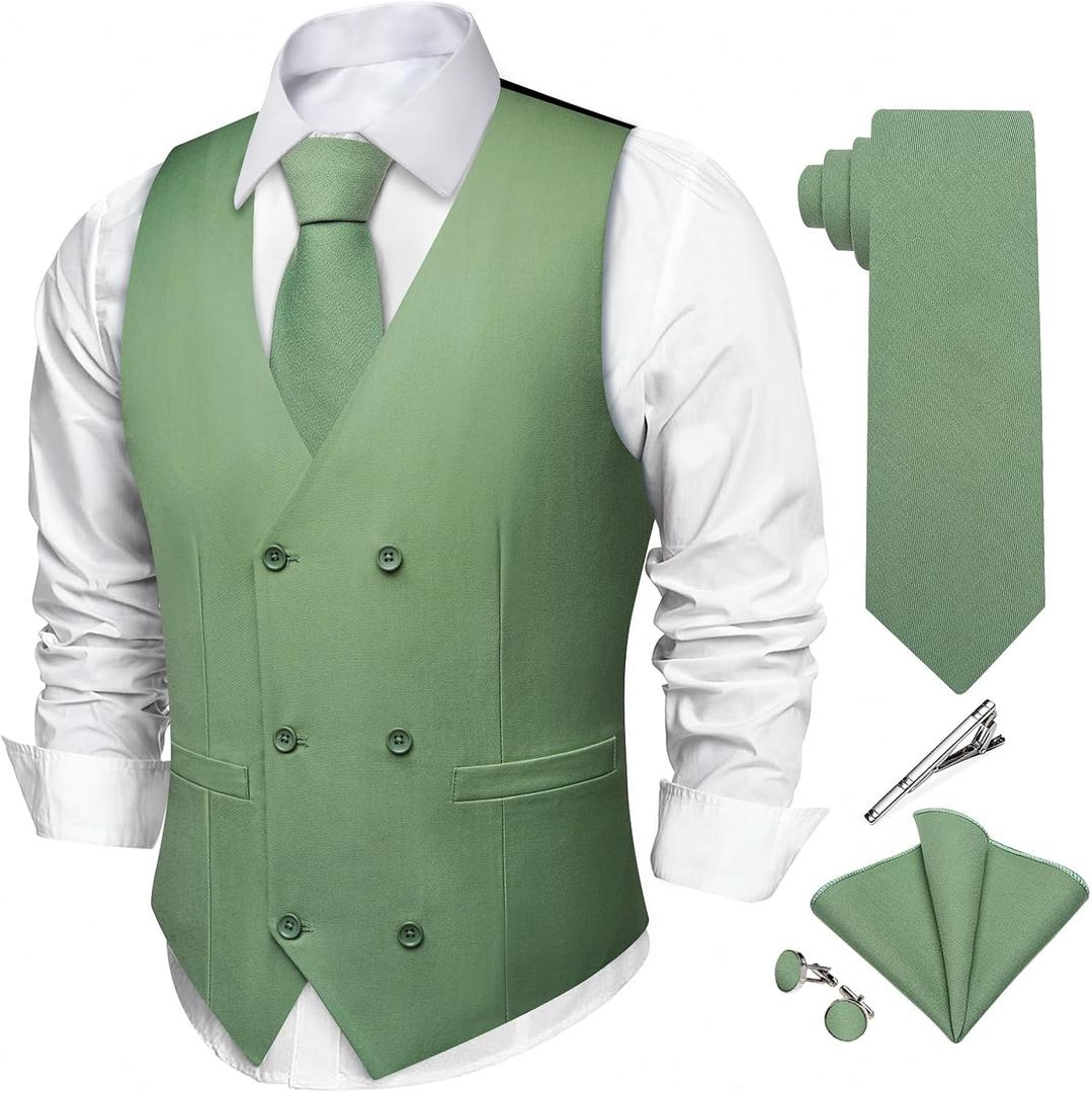 DiBanGu Men's Double Breasted Vest and Tie Set 5PCS (Large)