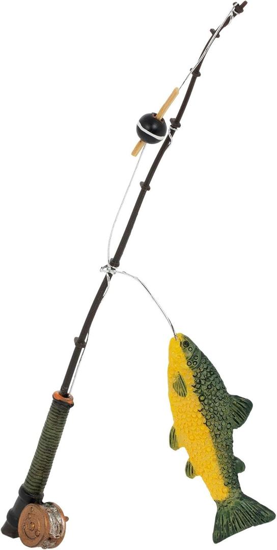 Miniature Fishing Pole with Fish for Dolls, Dioramas, Miniatures - 6.75 Inch