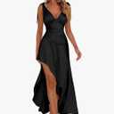 LAGSHIAN Women's Summer V Neck Sleeveless Bodycon Ruched Irregular Hem Cocktail Party Satin Flowy Maxi Dress. Size XL