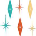 Otoolling 6 Pcs Starburst Modern Mid Century Wall Art Cast Iron Retro 3D 8 Pointed Atomic Star Retro Wall Metal Home Decor Elegance Accents Easy Install Finish Hangings for Office Room