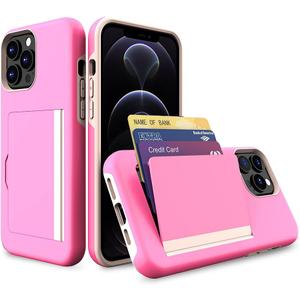 for iPhone 13 Pro Max Case with Card Holder,Credit Card Slot Protective Wallet Case - Pink