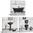 HOMEOART Bathroom Wall Art Bath Tub Painting Picture Bathroom Wall Decor Framed Ready to Hang 12x12inchx3 (Black and Gold)