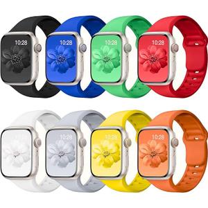 8 Pack Sport Band Compatible with Apple Watch Bands Women Men 40mm 38mm 41mm 42mm 44mm 45mm 49mm 46mm,Silicone Waterproof Strap for iWatch Apple Watch Series11 10 9 8 7 6 5 4 3 2 1 SE Ultra