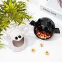 Whaline 2Pcs Halloween Candy Bowls MIni Halloween Candy Dish Candle Holder Trick or Treat Bat Ghost Ceramic Dish for Tiered Tray Ornament Tableware Holiday Party Decor Supplies Gift