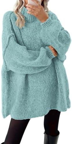 BTFBM Sweaters for Women Fall 2026 Long Sleeve Mock Neck Cable Knit Oversized Sweater Pullover Tops Thick Winter Clothes M