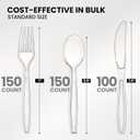 400 Count Heavy Duty Plastic Silverware, BPA-Free, Clear Plastic Cutlery Set, Premium Disposable Utensils for Party Everyday Use, 150 Forks, 150 Spoons and 100 Knives