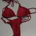 MIKETAI Sexy Bikinis for Women 2 Piece Bikini Spaghetti Strap Swimsuits Solid Color Bathing Swimwear Triangle Bathing Suit (Small, Wine Red)