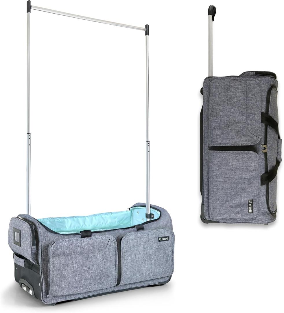 Mavii Dance Bag with Garment Rack - Wheeled 28 Inch Collapsible Travel Bag, Rolling Garment Rack Luggage, Gray