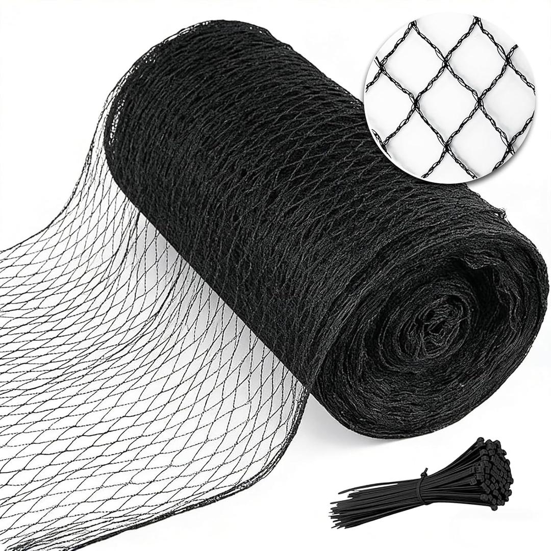 Bird Netting for Garden 25 x 100 FT Heavy Duty Black Garden Netting for Fruit Trees, Chicken Coop, Pond, Blueberry Bushes, Poultry & Deer Netting, HDPE Plant Protection Net Fence with Ties