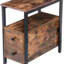 HOOBRO End Table, Narrow Chairside Table with Drawer and Open Storage Shelf, Nightstand for Small Spaces, Stable and Sturdy Construction, Wood Look Accent Furniture, Rustic Brown and Black BF548BZ01G2