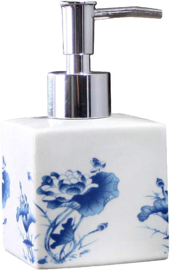 Lotion Soap Dispenser, Ceramic Lotion Soap Dispenser with Pump for Bathroom and Kitchen Office, Vintage Blue and White Porcelain Floral Decorative Liquid Bottle