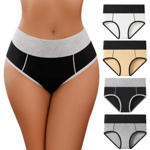Avidlove Womens Underwear Cotton Hipster Panties High Waist Briefs Color Clash Underpants 1-4 Packs (X-Large)