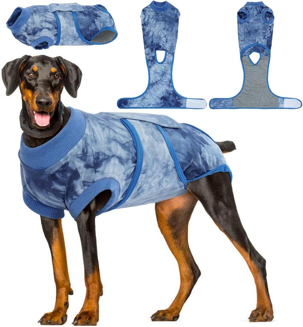 Kuoser Dog Surgery Recovery Suit, Anti Licking Pet Surgical Suit for Dogs Male Neuter, Female Dog Surgery Suit for Spay Subsititute E-Collar Cone, Dogs Body Suits After Surgery Blue Tie Dye 2XL (XX-Large (Back: 24.8" - 29.5"; Weight: 70+ LB))