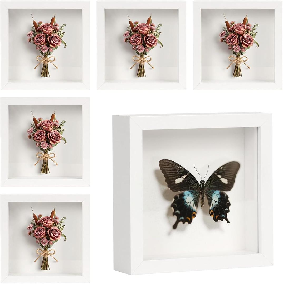6 Pack Shadow Box Frame - 1.2" Deep Shadow Boxes 3D Picture Frame (6 Pcs/White, 5"x5")