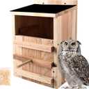 Owl House Premium Cedar Wood Screech & Barn Owl Nesting Box - Large Handmade Bird House with Rectangular/Circular Opening, Mounting Screws, and Cedar Shavings Included - Easy Assembly