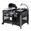 Pamo Babe 4 in 1 Baby Playards with Bassinet & Changing Table, Portable Crib Breathable Mesh and Toy Mobile (Black)