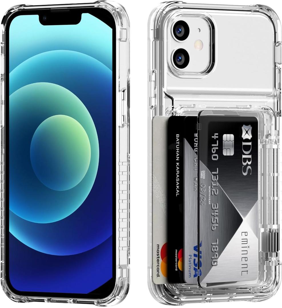 ACANDYA for iPhone 12 Case Wallet iPhone 12 Pro Case Clear with Card Holder ID Card Slot Heavy Duty Protection Shockproof Anti-Scratch Cover for Women Men for iPhone 12 Pro/12 6.1 inch Transparent