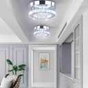 Modern Mini Led Chandelier Semi Flush Mount Crystal Lighting Ceiling Crystal Lamp for Bedrooms Dinning Rooms Hallway(Round White)