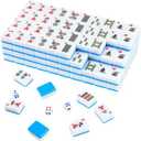 BeautyChen American Mahjong Tile Set, 166 Pcs 1.2" Mahjong Tiles with 3 Dices 1 Instruction, Mahjong Game Set for Adult Family & Friends Gatherings, Mahjong Lovers, Beginners (Blue)