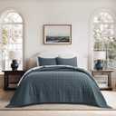 EVERGRACEHOME 100% Cotton Box Stitch Quilt Set, Oversized King, Midnight Blue, Oversized Cal King (118" x 106")