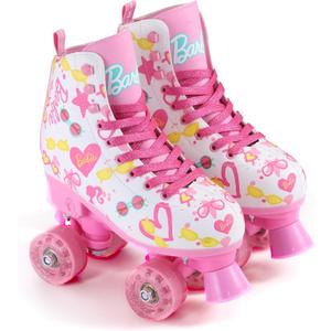 Barbie Roller Skates for Girls - Adjustable Sizes 12-2, Glitter Wheels, ABEC 5 Bearings - Durable PVC Material, Foam Shoe Lining - Perfect for Active Fun and Adventures, Size 3-6