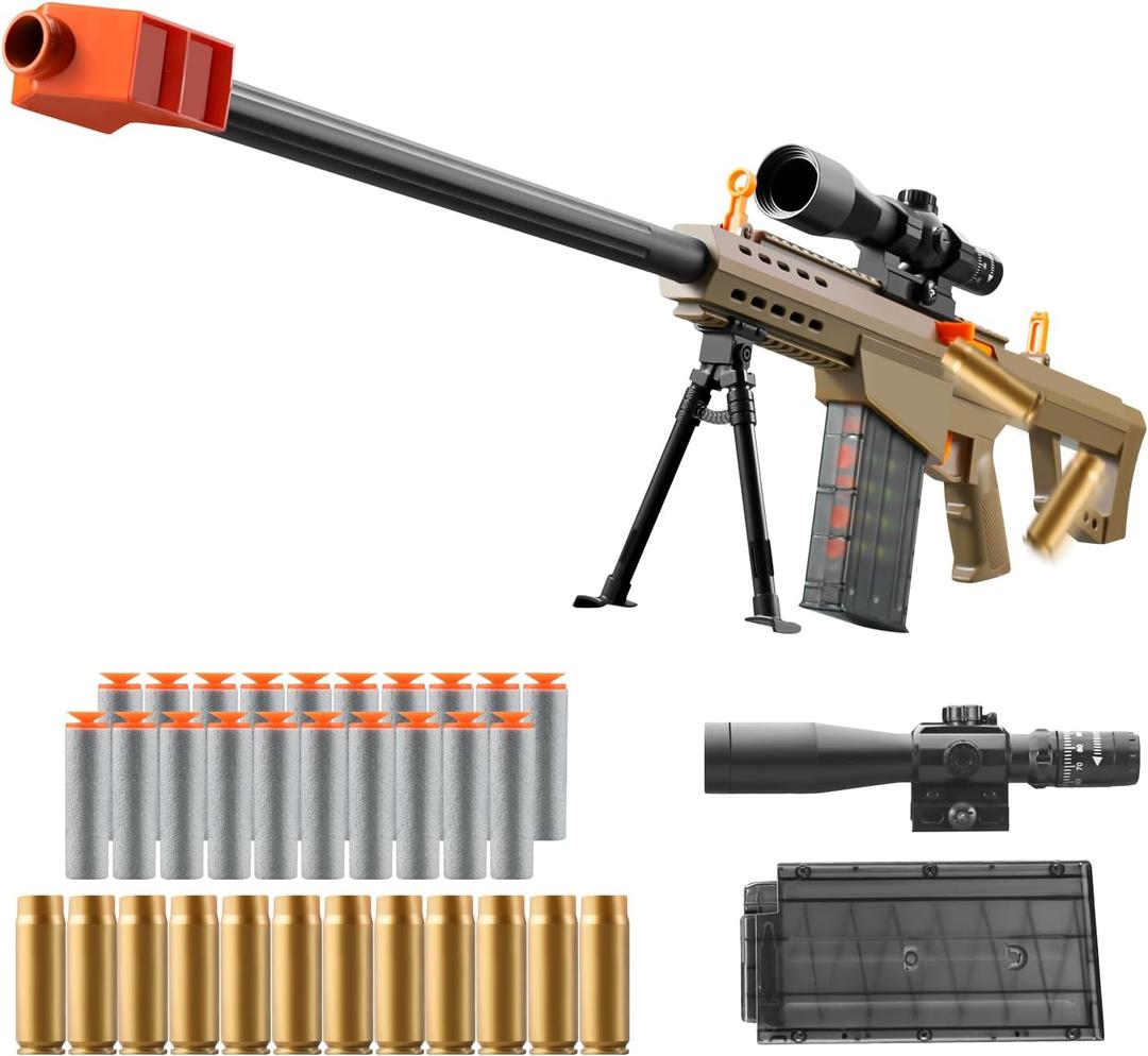 Soft Bullet Toy Gun Dart Foam Pellet Blasters Shell ejecting Shotgun Cool Stuff Gifts for boy Age 8+ 9 10 11 12 Year Old Kid Shooting Game with Scope Sniper Rifle (Sand Colored)
