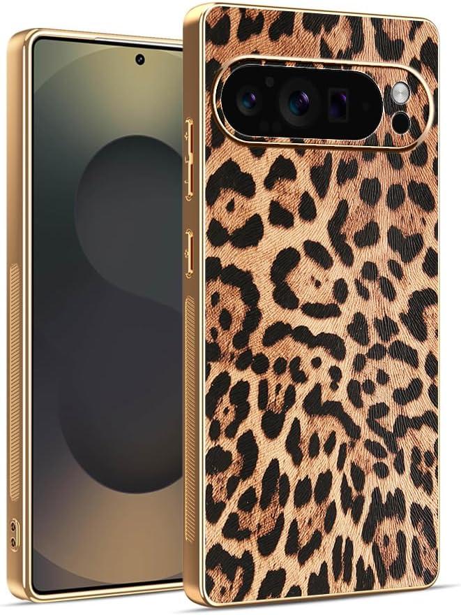 Phone Case for Google Pixel 10 Pro XL Silicone Leather Slim Cover Women Men, Aesthetic Luxury for Google Pixel 10 Pro XL Case Full Camera Protection Anti-Scratch Shockproof (Leopard Print)