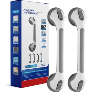 Grab Bars for Bathtubs and Showers 2 Pack Shower Handle, Heavy Duty Suction Grab Bar Bath Handrails for Seniors and Elderly, Bathroom Safety Grip No Drilling Waterproof Removable, Grey (Gray)