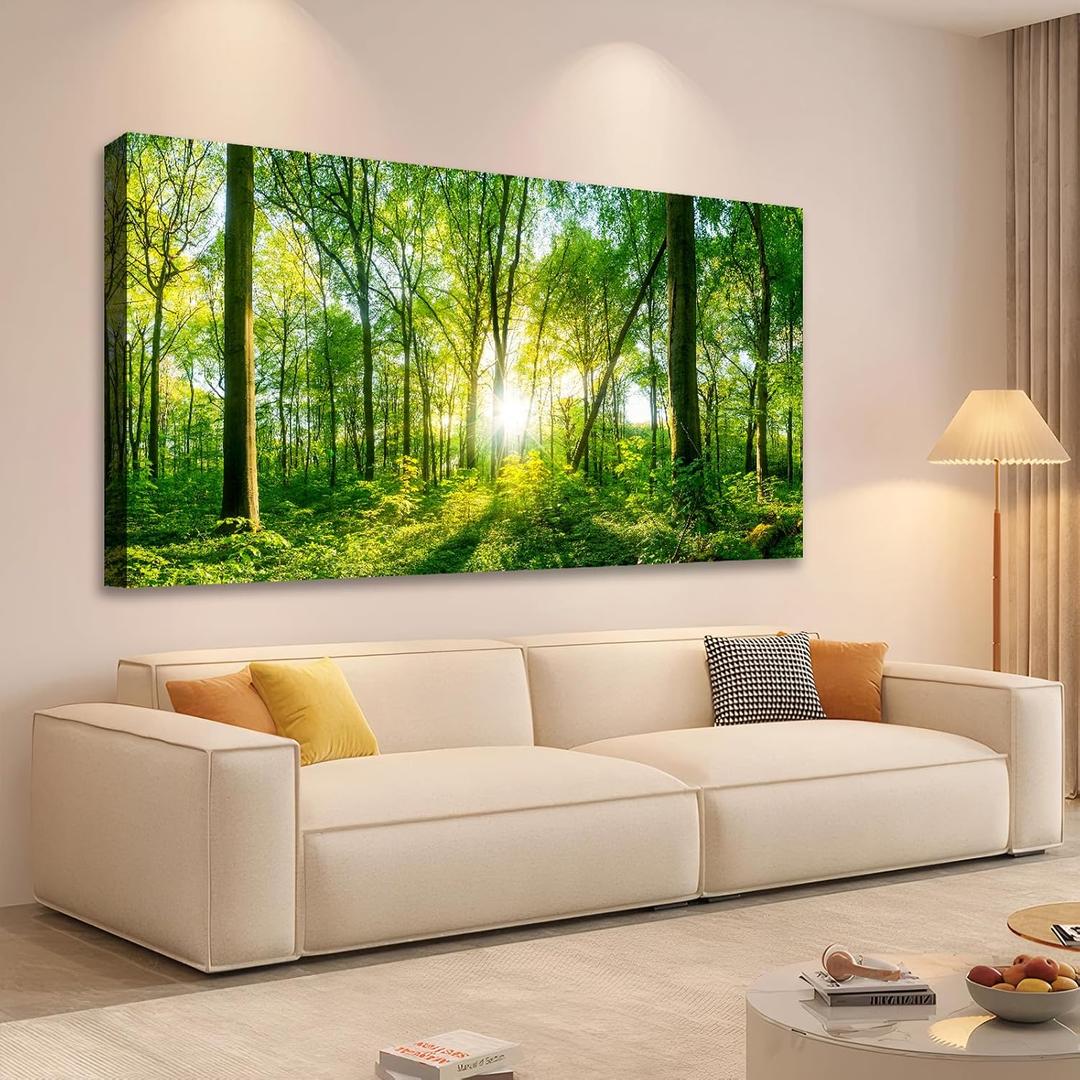 JLXART Wall Art Green Forest Scenery Wall Art Canvas Pictures Landscape Art Prints Beautiful Artwork for Living Room Bedroom Kitchen Home Office Decorations 24x48inch