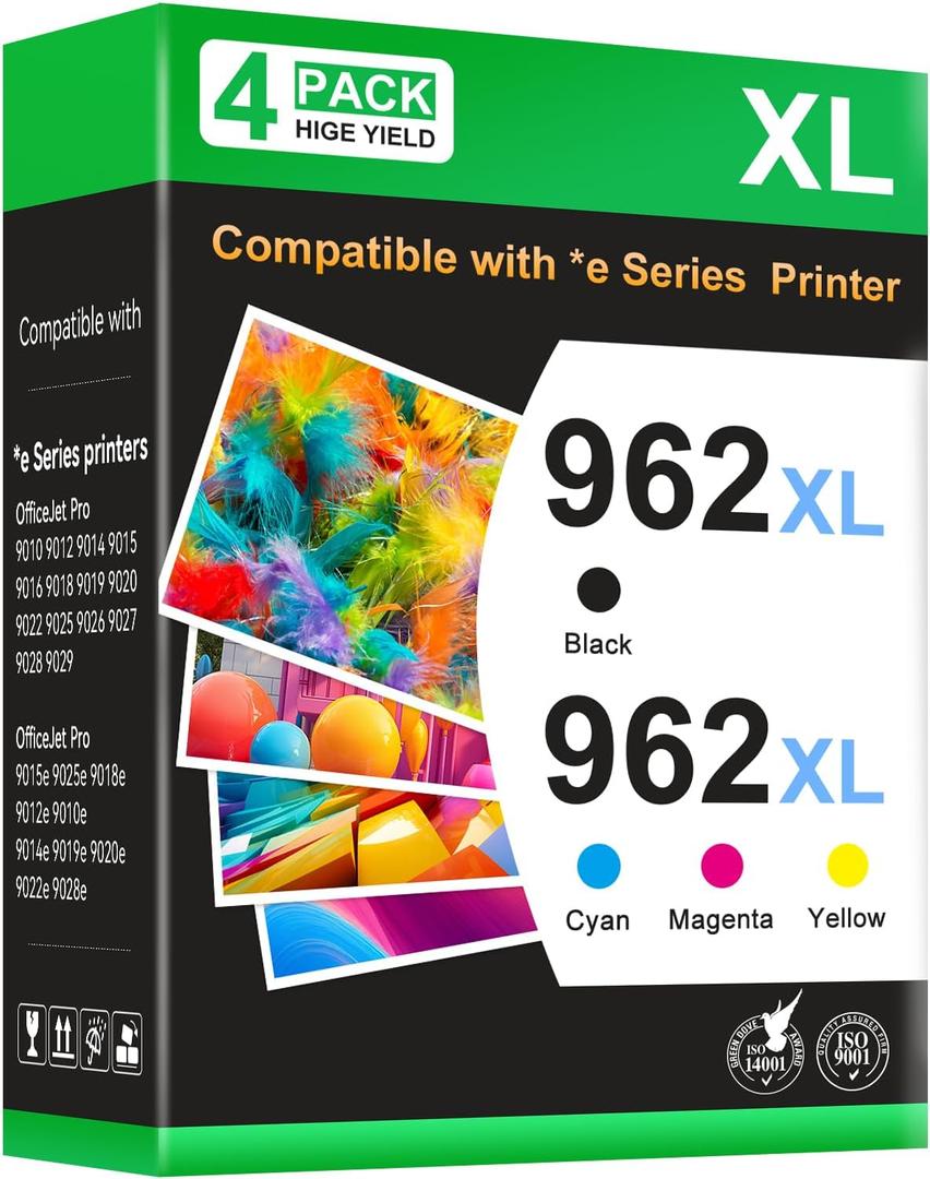 962XL Ink Cartridges Combo Pack Replacement Compatible for HP Ink 962 XL HP962XL HP962 Works with HP OfficeJet Pro 9010e 9012e 9014e 9015e 9018e 9019e 9020e 9022e 9025e 9028e Printers