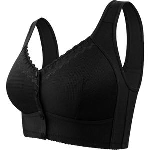 ONLYSTORY Bras for Women No Underwire Comfortable Full Coverage Front Closure Bralettes Wireless Wirefree Everyday Bras (Black, XXL)