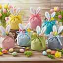 Funtery Easter Bunny Gift Bags Bunny Birthday Decoration Rabbit Ear Velvet Bags with Drawstrings 4.7 x 3.7 Inch Gift Pouches Party Favors for Baby Kid Basket Candy Treat Jewelry, 6 Color(24 Pcs)