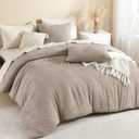 Litanika California King Comforter Set Light Coffee, 3 Pieces Tufted Boho Farmhouse Bedding Comforter Sets, Lightweight Fluffy Comforter Bed Set All Season (104x96In Comforter & 2 Pillowcases)