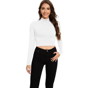 MadHeart Womens Long Sleeve Crop Tops Slim Fit Cropped Mock Neck Base Layer Shirts