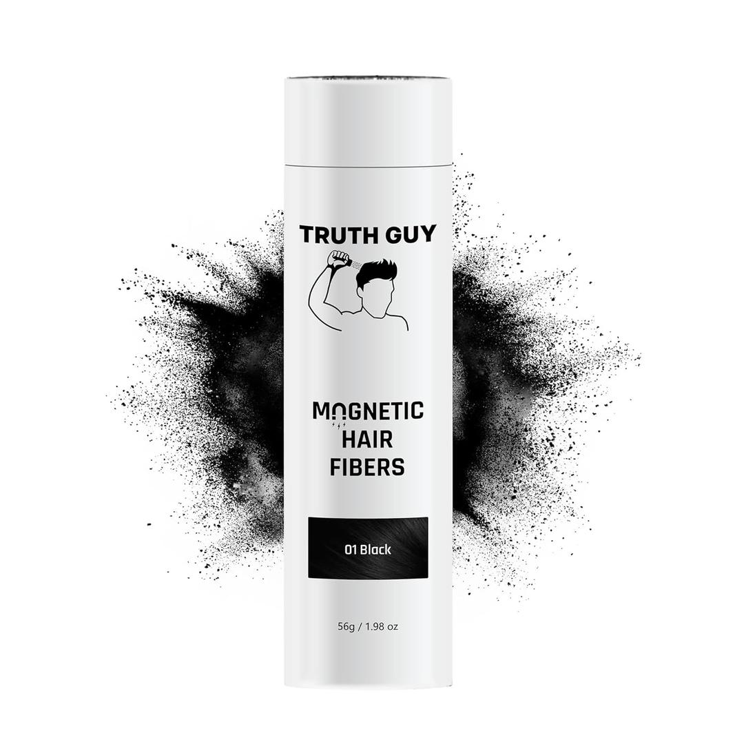 Truth Guy Magnetic Hair Building Fibers for Thinning Hair - Adds Volume & Thickness with Static Electricity Technology - Easy Application for Men & Women, Quick Results, Mess-Free. 2 oz. Medium Brown (Black)
