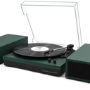 LP&No.1 Record Player with Stereo Bookshelf Speakers, Vintage 3-Speed Belt Drive Turntable, Wireless Input, RCA Output, Auto Stop Function | Dark Green