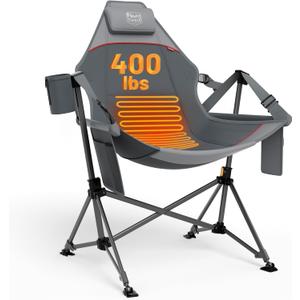 TIMBER RIDGE Heated Hammock Camping Chair, Oversized Swinging Hammock Chair with Adjustable Back and Seat, Rocking Camping Chair for Outdoor Lawn, Sports, Supports 400lbs (Power Bank not Included) (Grey-heated)