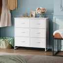 WLIVE White Dresser for Bedroom with 6 Fabric Drawers, Closet Dresser with Metal Frame, Wooden Top, Chest of Drawers for Closet, Living Room, Hallway