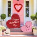 Burbell 3 Piece Valentines Decorations Outdoor Large Heart Wooden Porch Signs Valentines Wood Love Ornaments Sign for Front Door Home Farmhouse Garden Patio Wedding(Classic Style)