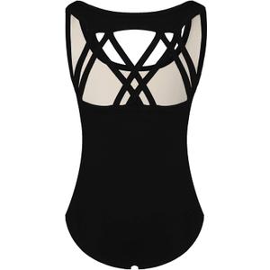 Phineein Girls Sleeveless Ballet Gymnastics Leotards - Kids Athletic Crisscross Back Dancewear Unitards (Black)  7-8Y