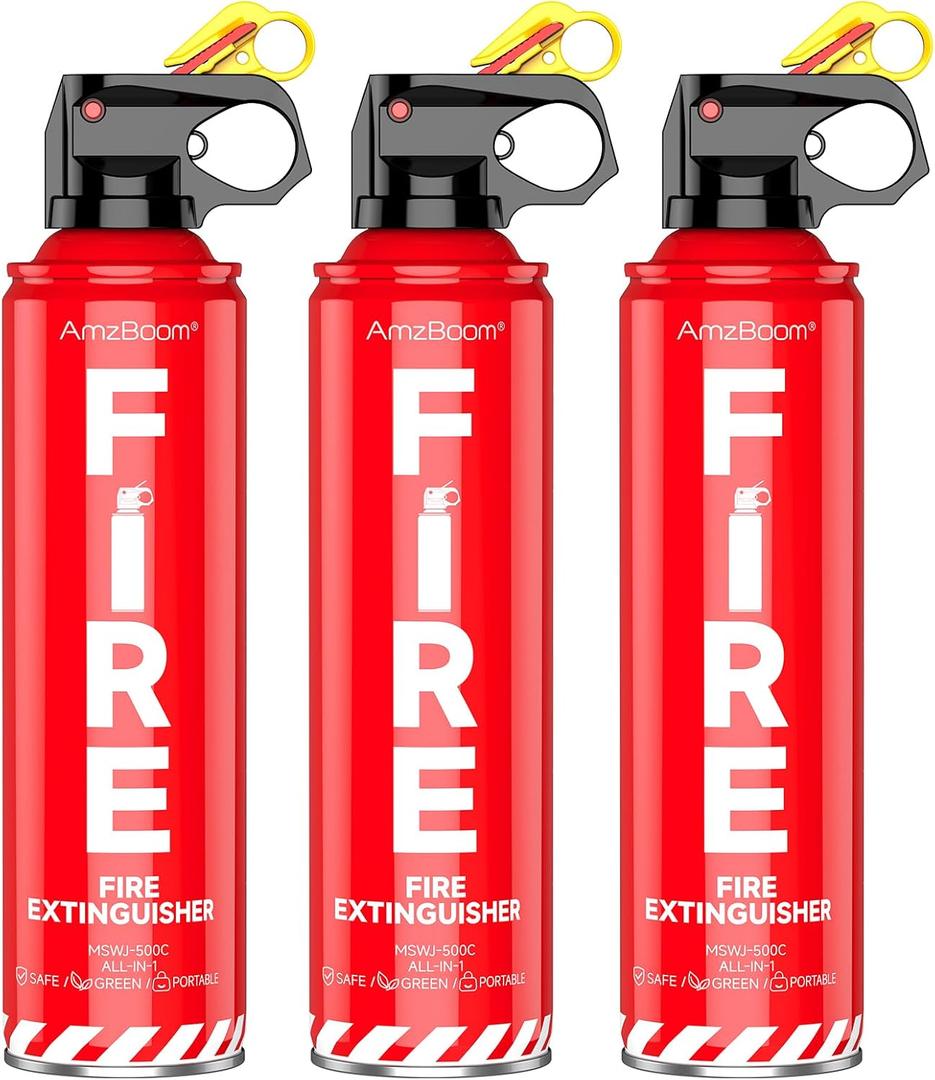 Fire Extinguisher for Home, Car, Kitchen, and Boat 3-Pack, Portable Extinguishing Aerosol Spray Compact A, B, C, K  Includes Mounting Brackets for Easy Access.