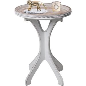 Farmhouse Round Side Table Rustic Small Accent Tables for Living Room with Distressed Wooden Tray Top and Concave Legs for Bedroom, Entryway,Small Spaces, Easy Assembly