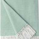 BOURINA Herringbone Tone Throw Blanket Faux Cashmere Fringe Soft Lightweight Cozy for Bed Couch Decorative Throws Blanket, Green, 50" x 60"