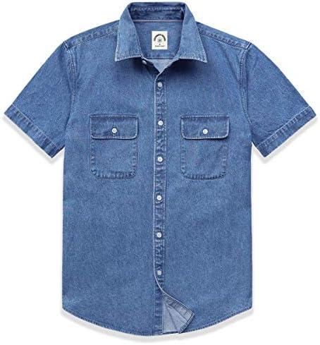 Short Sleeve Button Down Shirts Denim Short Sleeve Shirt Men Two Pocket Western Soft Work Casual Denim Shirt size XL