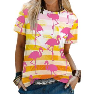 Womens Tie Dye Shirt Short Sleeve Crewneck Casual Loose Cute Tops Color-Block Pullover Sweatshirt (Large, B2-flamingo)