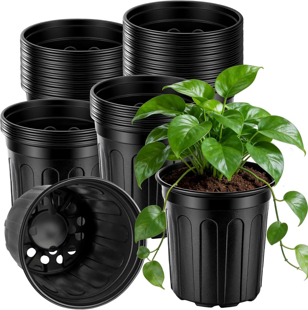 LWWTBS 1 Gallon Plastic Plant Nursery Pot/Pots 65pcs Seedlings Flower Plant Container Seed Starting Pots Flexible Thickened Soft Plastic Garden Seedling Pot with Holes
